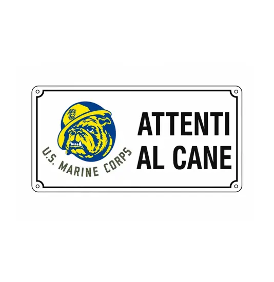 Cartello 'attenti al cane' con simbolo.