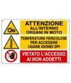Cartello 'attenzione all'interno organi in moto temperature pericolose...'