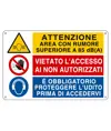 Cartello 'attenzione area con rumore superiore a 85 dc(A) vietato l'accesso...'
