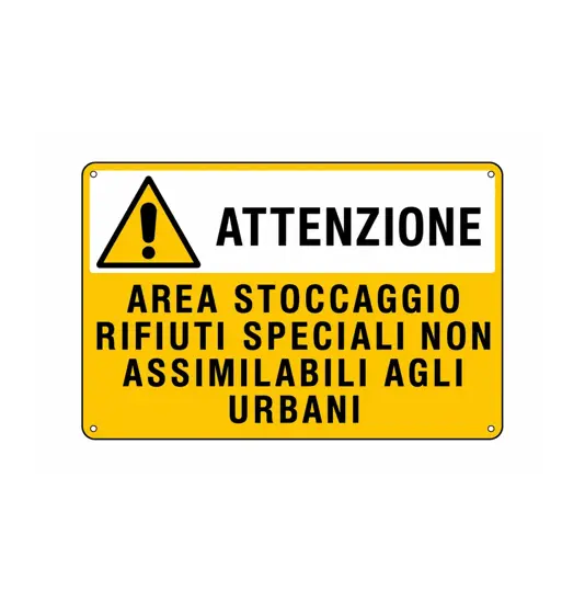 Cartello 'attenzione area stoccaggio rifiuti speciali non assimilabili...'