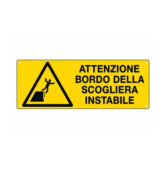 Cartello 'attenzione bordo della scogliera instabile'