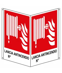 Cartello bifacciale con 'lancia antincendio N°'