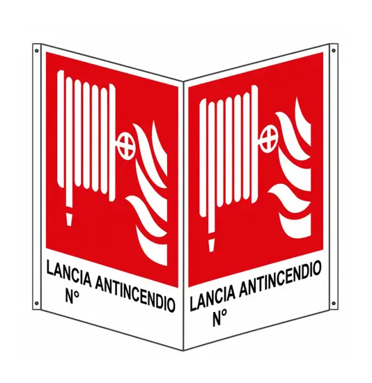 Cartello bifacciale con 'lancia antincendio N°'