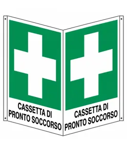Cartello bifacciale con simbolo 'cassetta di pronto soccorso'