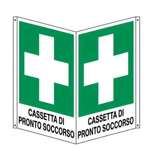 Cartello bifacciale con simbolo 'cassetta di pronto soccorso'