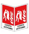 Cartello bifacciale con simbolo 'coperta antifiamma'