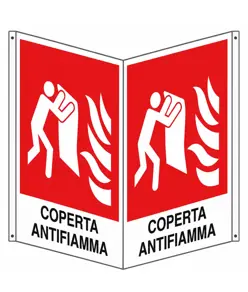 Cartello bifacciale con simbolo 'coperta antifiamma'