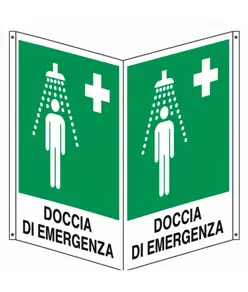 Cartello bifacciale con simbolo 'doccia di emergenza'
