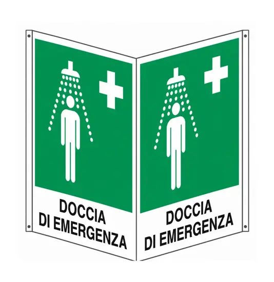 Cartello bifacciale con simbolo 'doccia di emergenza'