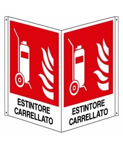 Cartello bifacciale con simbolo 'estintore carrellato'