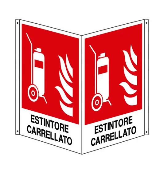 Cartello bifacciale con simbolo 'estintore carrellato'