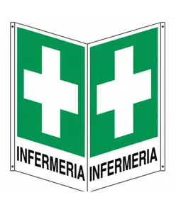 Cartello bifacciale con simbolo 'infermeria'