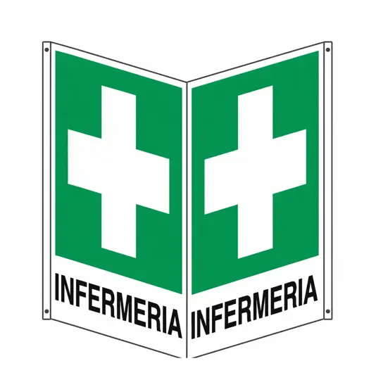 Cartello bifacciale con simbolo 'infermeria'