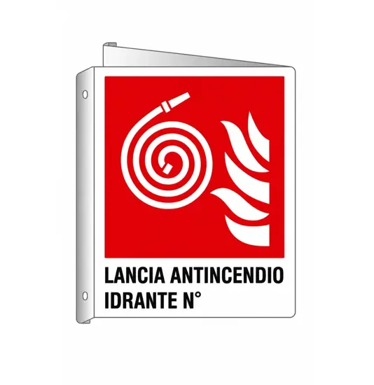 Cartello bifacciale con simbolo 'Lancia antincendio idrante N°'