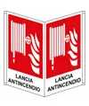 Cartello bifacciale con simbolo 'lancia antincendio'