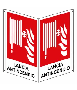 Cartello bifacciale con simbolo 'lancia antincendio'