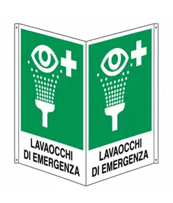 Cartello bifacciale con simbolo 'lavaocchi di emergenza'