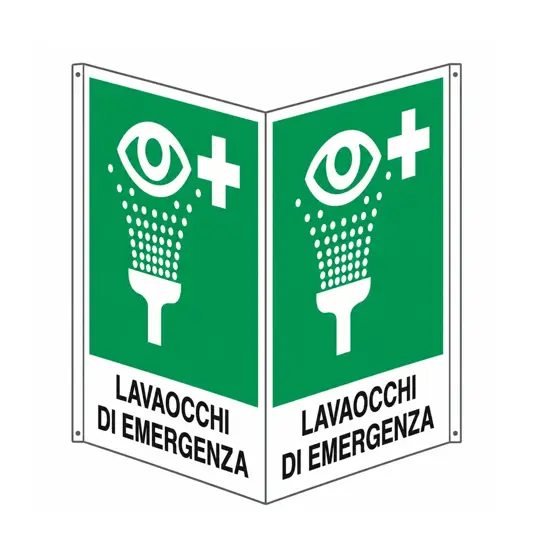 Cartello bifacciale con simbolo 'lavaocchi di emergenza'