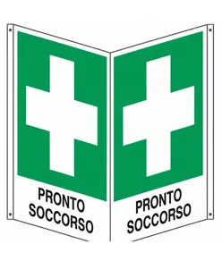 Cartello bifacciale con simbolo 'pronto soccorso'
