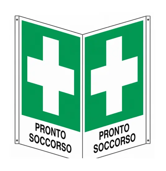 Cartello bifacciale con simbolo 'pronto soccorso'