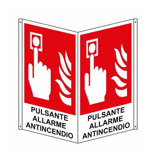 Cartello bifacciale con simbolo 'pulsante allarme antincendio'