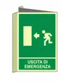 Cartello bifacciale fotoluminescente 'uscita di emergenza a sinistra'  Din Plus