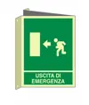 Cartello bifacciale fotoluminescente 'uscita emergenza a sinistra'  Din Plus