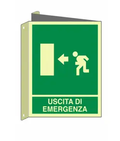 Cartello bifacciale fotoluminescente 'uscita emergenza a sinistra'  Din Plus