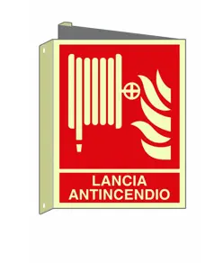 Cartello bifacciale luminescente 'lancia antincendio'  Din Plus