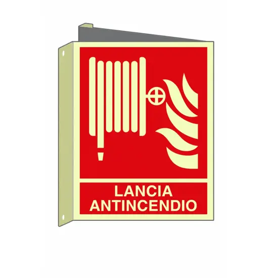 Cartello bifacciale luminescente 'lancia antincendio'  Din Plus