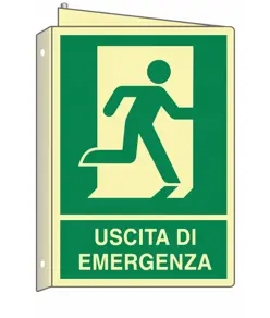 Cartello bifacciale luminescente uscita di emergenza destra  Din Plus