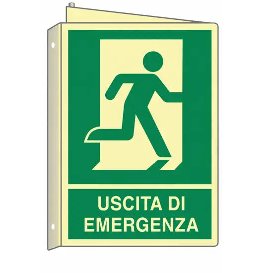 Cartello bifacciale luminescente uscita di emergenza destra  Din Plus