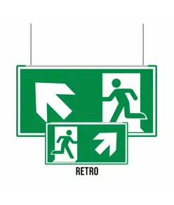 Cartello bifacciale sospeso Metal  Uscita emergenza alto laterale