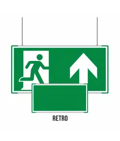 Cartello bifacciale sospeso Metal  Uscita emergenza avanti