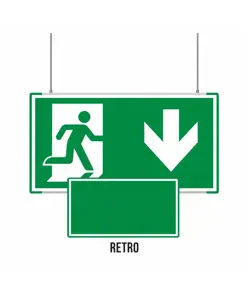 Cartello bifacciale sospeso Metal  Uscita emergenza basso