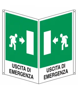 Cartello bifacciale 'uscita di emergenza a destra'