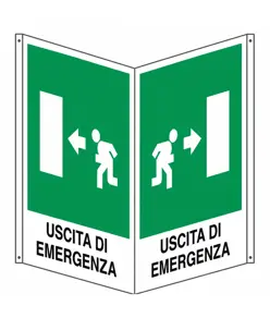 Cartello bifacciale uscita di emergenza a sinistra
