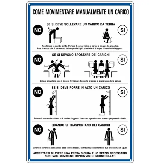 Cartello 'come movimentare manualmente un carico'