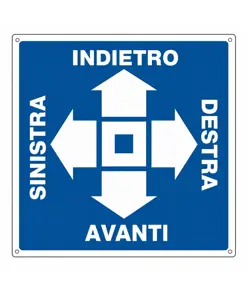 Cartello con frecce 'avanti-destra-indietro-sinistra' in alluminio