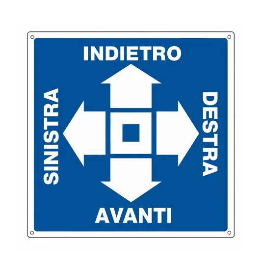 Cartello con frecce 'avanti-destra-indietro-sinistra' in alluminio