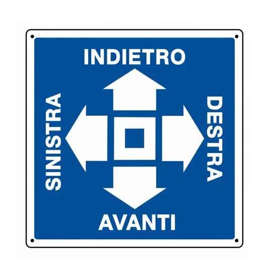 Cartello con frecce 'indietro-destra-avanti-sinistra' in alluminio