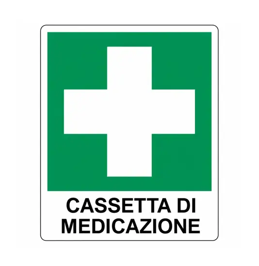 Cartello con scritta 'cassetta di medicazione'