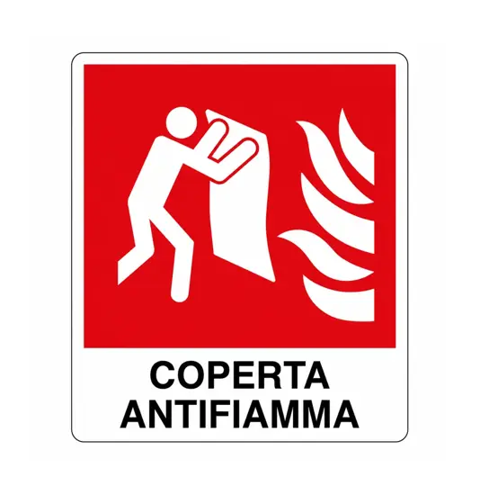 Cartello con scritta 'coperta antifiamma'