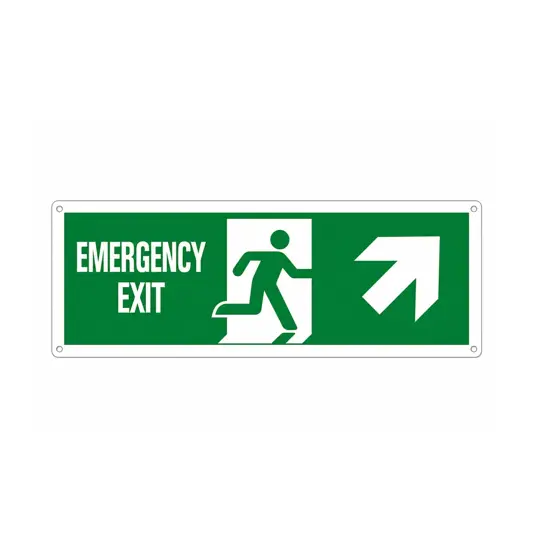 Cartello con scritta 'emergency exit avanti/destra'
