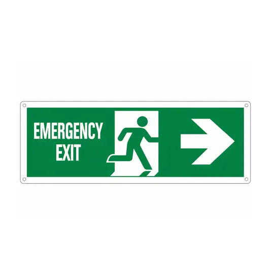 Cartello con scritta 'emergency exit destra'