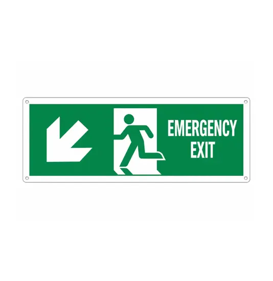 Cartello con scritta 'emergency exit indietro/sinistra'