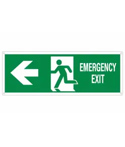 etichette adesive scritta 'emergency exit' con freccia a sinistra