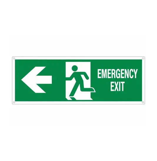 etichette adesive scritta 'emergency exit' con freccia a sinistra