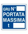 Cartello con scritta 'gru N°__ portata massima t__' in alluminio
