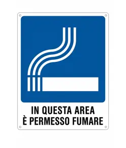 Cartello con scritta 'in questa area è permesso fumare' in alluminio